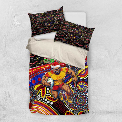 Merry Christmas AFL Gold Coast Suns Bedding Set Aboriginal Santa Football Mascot