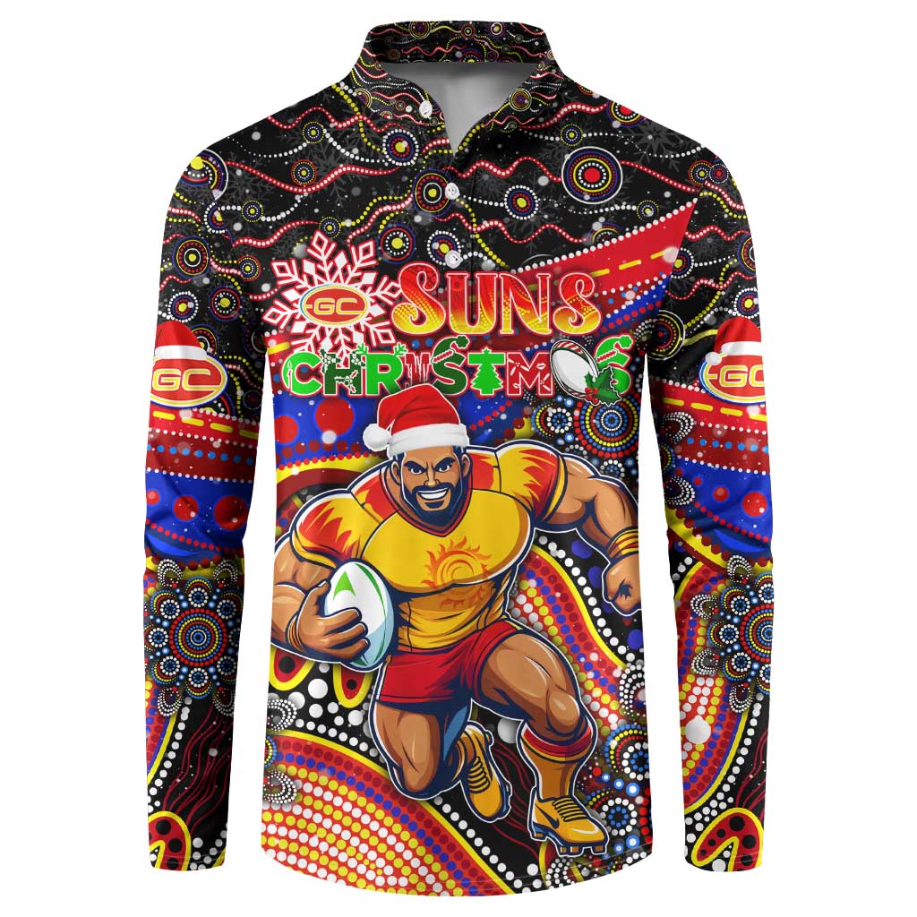Merry Christmas AFL Gold Coast Suns Button Sweatshirt Aboriginal Santa Football Mascot