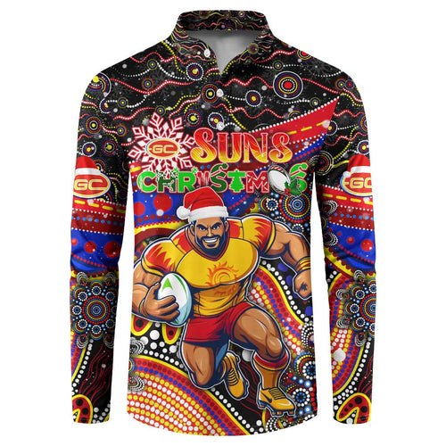 Merry Christmas AFL Gold Coast Suns Button Sweatshirt Aboriginal Santa Football Mascot