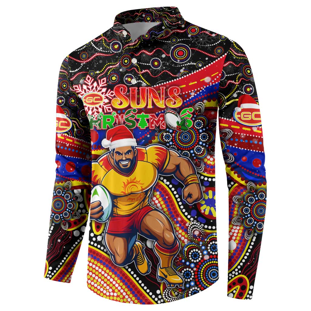 Merry Christmas AFL Gold Coast Suns Button Sweatshirt Aboriginal Santa Football Mascot