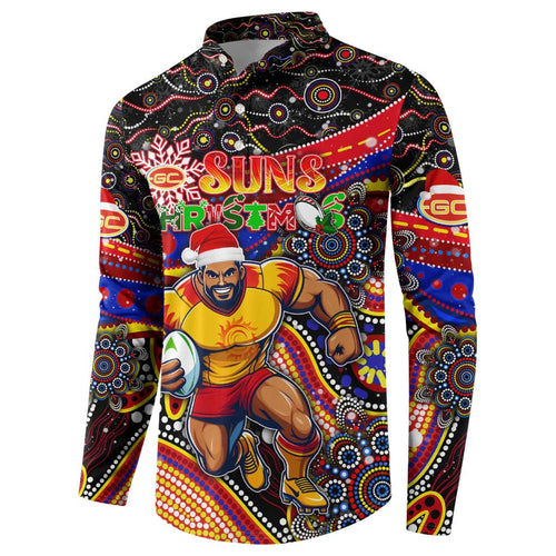 Merry Christmas AFL Gold Coast Suns Button Sweatshirt Aboriginal Santa Football Mascot