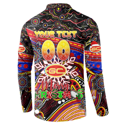 Merry Christmas AFL Gold Coast Suns Button Sweatshirt Aboriginal Santa Football Mascot