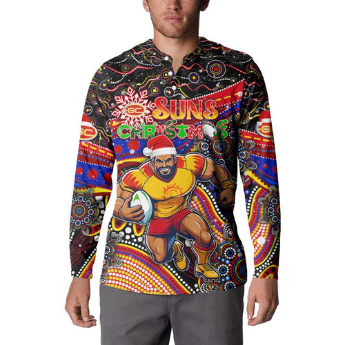 Merry Christmas AFL Gold Coast Suns Button Sweatshirt Aboriginal Santa Football Mascot