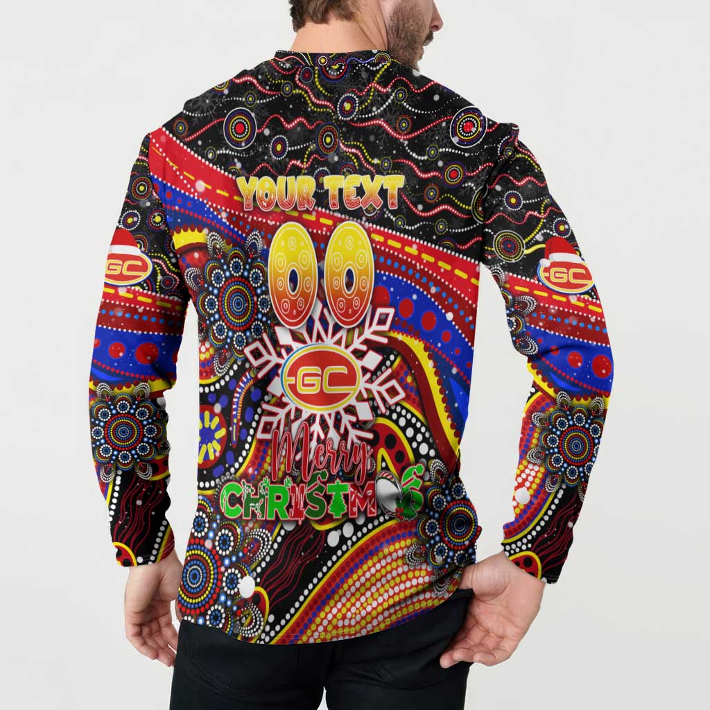 Merry Christmas AFL Gold Coast Suns Button Sweatshirt Aboriginal Santa Football Mascot