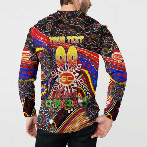 Merry Christmas AFL Gold Coast Suns Button Sweatshirt Aboriginal Santa Football Mascot