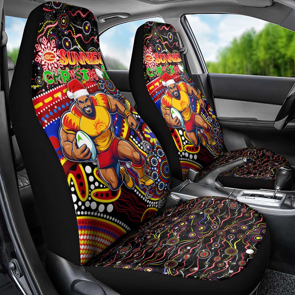 Merry Christmas AFL Gold Coast Suns Car Seat Cover Aboriginal Santa Football Mascot