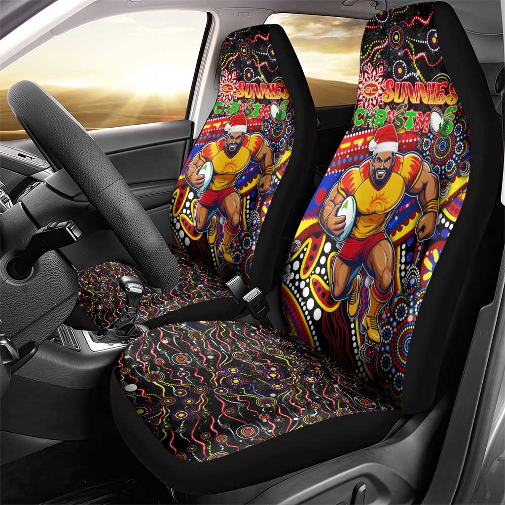 Merry Christmas AFL Gold Coast Suns Car Seat Cover Aboriginal Santa Football Mascot