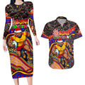 Merry Christmas AFL Gold Coast Suns Couples Matching Long Sleeve Bodycon Dress and Hawaiian Shirt Aboriginal Santa Football Mascot