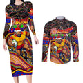 Merry Christmas AFL Gold Coast Suns Couples Matching Long Sleeve Bodycon Dress and Long Sleeve Button Shirt Aboriginal Santa Football Mascot