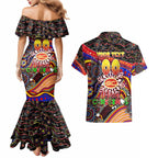 Merry Christmas AFL Gold Coast Suns Couples Matching Mermaid Dress and Hawaiian Shirt Aboriginal Santa Football Mascot