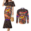 Merry Christmas AFL Gold Coast Suns Couples Matching Mermaid Dress and Long Sleeve Button Shirt Aboriginal Santa Football Mascot