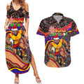 Merry Christmas AFL Gold Coast Suns Couples Matching Summer Maxi Dress and Hawaiian Shirt Aboriginal Santa Football Mascot