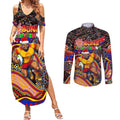Merry Christmas AFL Gold Coast Suns Couples Matching Summer Maxi Dress and Long Sleeve Button Shirt Aboriginal Santa Football Mascot
