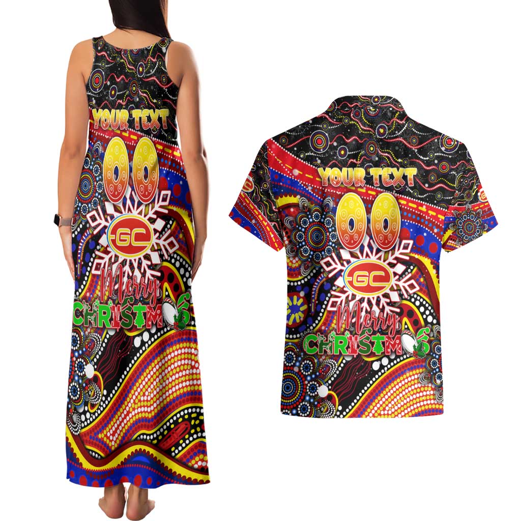 Merry Christmas AFL Gold Coast Suns Couples Matching Tank Maxi Dress and Hawaiian Shirt Aboriginal Santa Football Mascot
