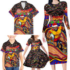 Merry Christmas AFL Gold Coast Suns Family Matching Long Sleeve Bodycon Dress and Hawaiian Shirt Aboriginal Santa Football Mascot