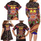 Merry Christmas AFL Gold Coast Suns Family Matching Long Sleeve Bodycon Dress and Hawaiian Shirt Aboriginal Santa Football Mascot