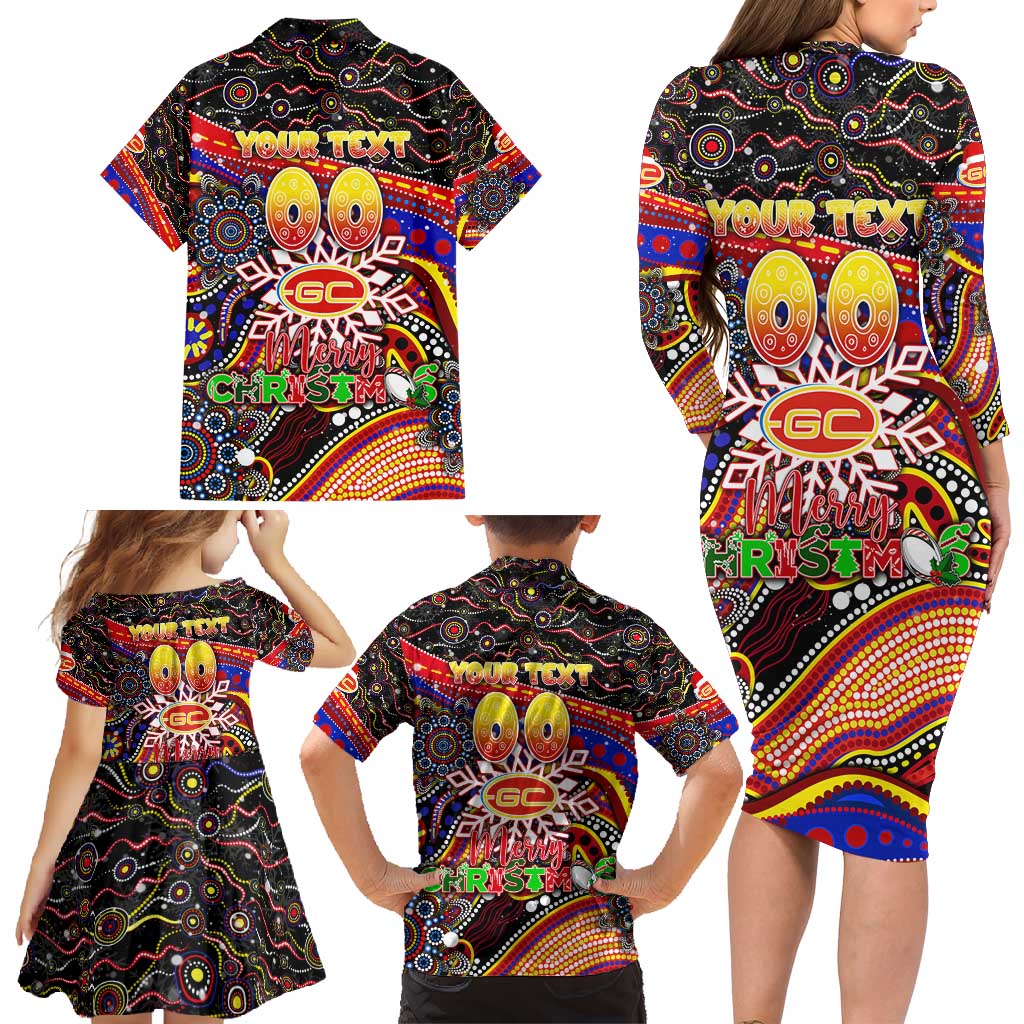 Merry Christmas AFL Gold Coast Suns Family Matching Long Sleeve Bodycon Dress and Hawaiian Shirt Aboriginal Santa Football Mascot