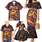 Merry Christmas AFL Gold Coast Suns Family Matching Mermaid Dress and Hawaiian Shirt Aboriginal Santa Football Mascot