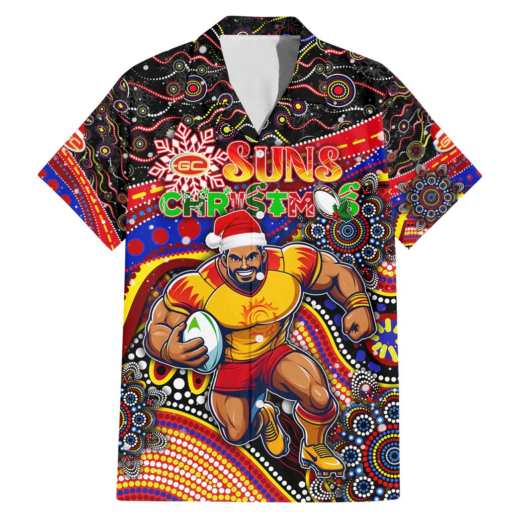Merry Christmas AFL Gold Coast Suns Family Matching Mermaid Dress and Hawaiian Shirt Aboriginal Santa Football Mascot