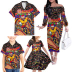 Merry Christmas AFL Gold Coast Suns Family Matching Off The Shoulder Long Sleeve Dress and Hawaiian Shirt Aboriginal Santa Football Mascot