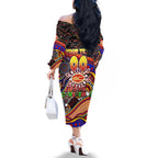 Merry Christmas AFL Gold Coast Suns Family Matching Off The Shoulder Long Sleeve Dress and Hawaiian Shirt Aboriginal Santa Football Mascot