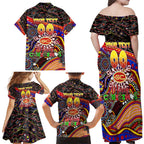 Merry Christmas AFL Gold Coast Suns Family Matching Off Shoulder Maxi Dress and Hawaiian Shirt Aboriginal Santa Football Mascot
