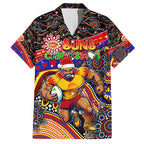 Merry Christmas AFL Gold Coast Suns Family Matching Off Shoulder Maxi Dress and Hawaiian Shirt Aboriginal Santa Football Mascot