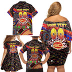 Merry Christmas AFL Gold Coast Suns Family Matching Off Shoulder Short Dress and Hawaiian Shirt Aboriginal Santa Football Mascot