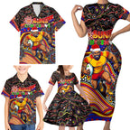 Merry Christmas AFL Gold Coast Suns Family Matching Short Sleeve Bodycon Dress and Hawaiian Shirt Aboriginal Santa Football Mascot