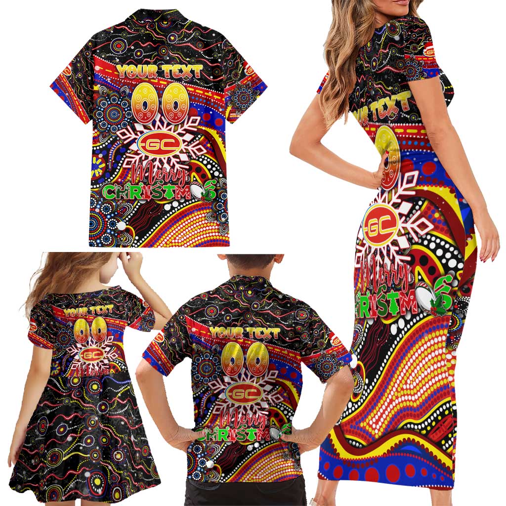 Merry Christmas AFL Gold Coast Suns Family Matching Short Sleeve Bodycon Dress and Hawaiian Shirt Aboriginal Santa Football Mascot