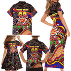 Merry Christmas AFL Gold Coast Suns Family Matching Short Sleeve Bodycon Dress and Hawaiian Shirt Aboriginal Santa Football Mascot