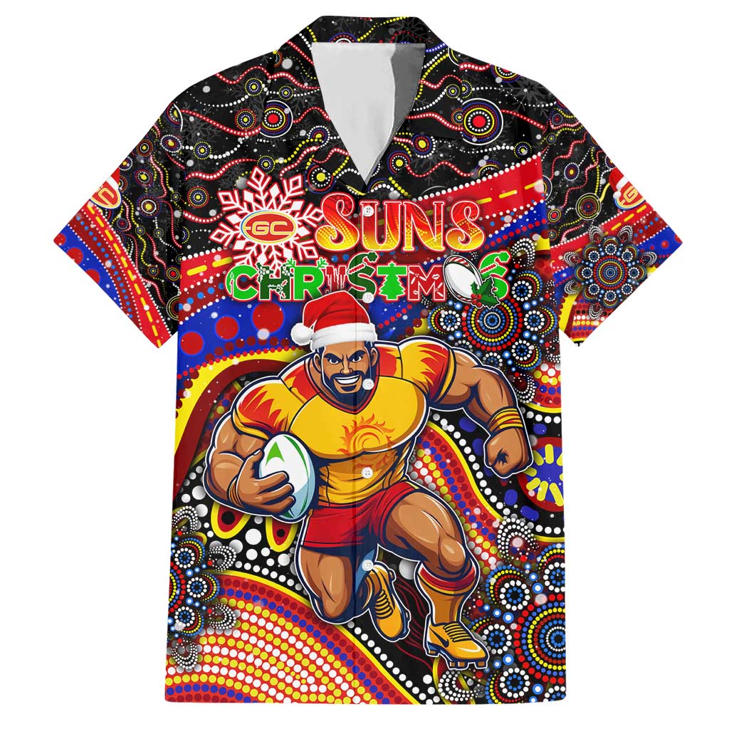 Merry Christmas AFL Gold Coast Suns Family Matching Short Sleeve Bodycon Dress and Hawaiian Shirt Aboriginal Santa Football Mascot