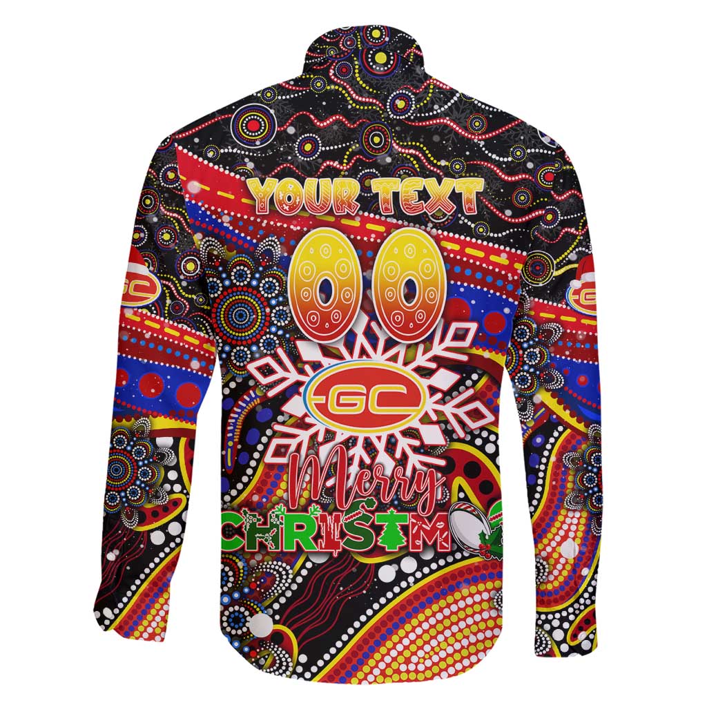 Merry Christmas AFL Gold Coast Suns Family Matching Short Sleeve Bodycon Dress and Hawaiian Shirt Aboriginal Santa Football Mascot