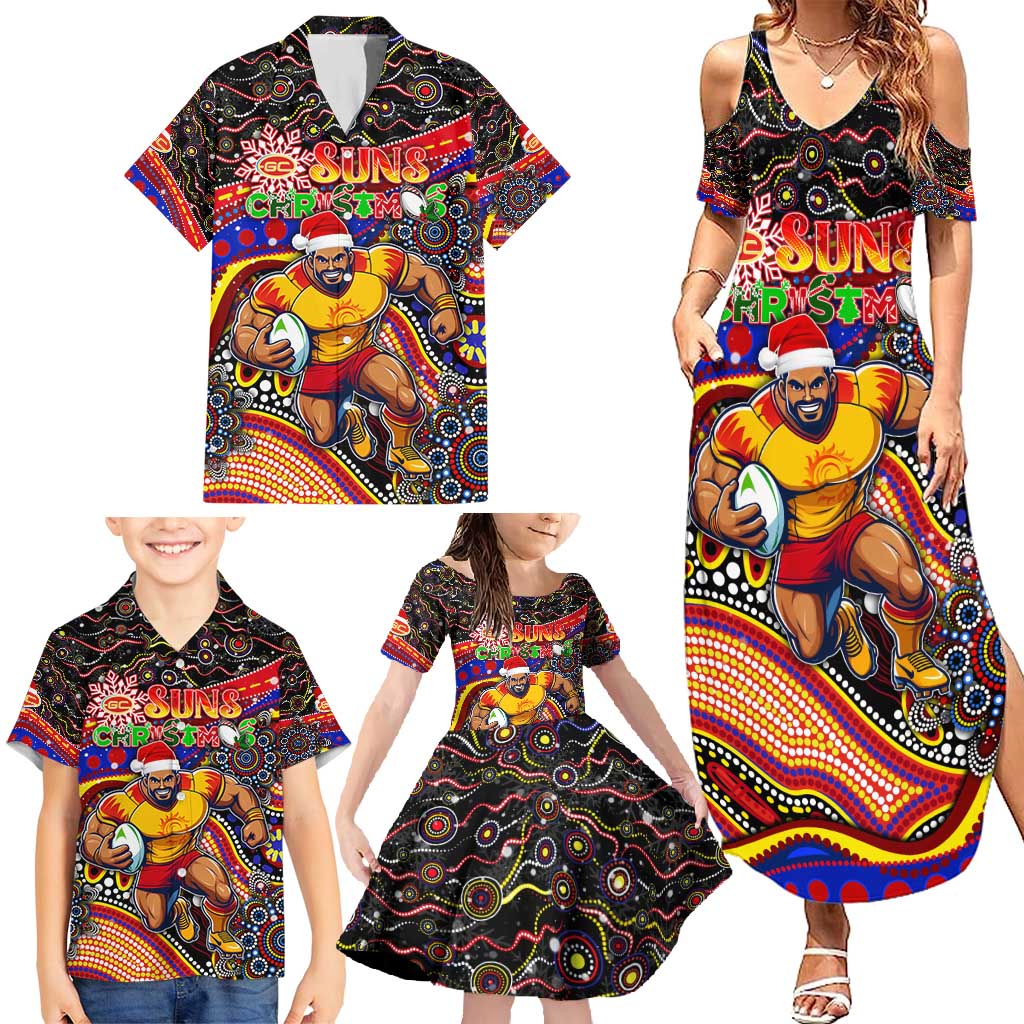 Merry Christmas AFL Gold Coast Suns Family Matching Summer Maxi Dress and Hawaiian Shirt Aboriginal Santa Football Mascot