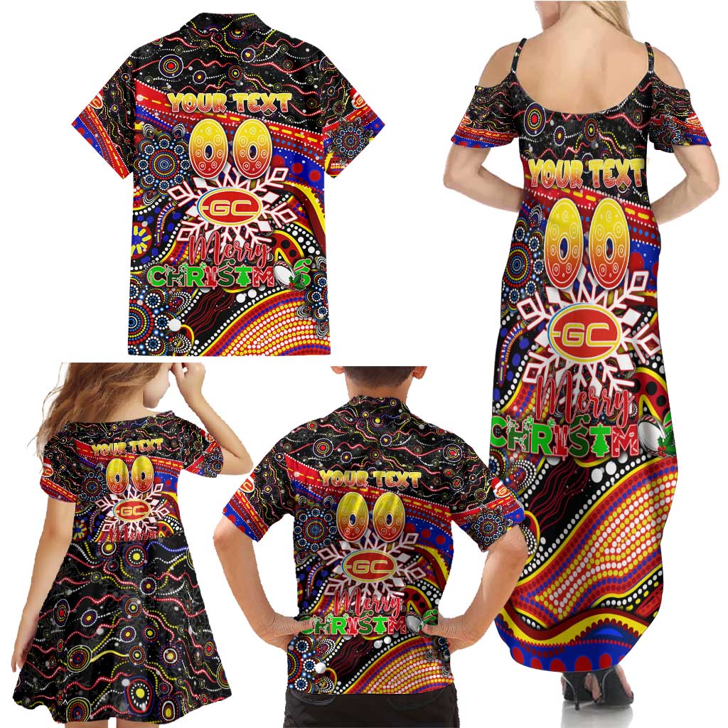 Merry Christmas AFL Gold Coast Suns Family Matching Summer Maxi Dress and Hawaiian Shirt Aboriginal Santa Football Mascot