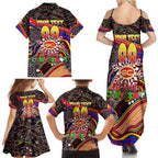Merry Christmas AFL Gold Coast Suns Family Matching Summer Maxi Dress and Hawaiian Shirt Aboriginal Santa Football Mascot