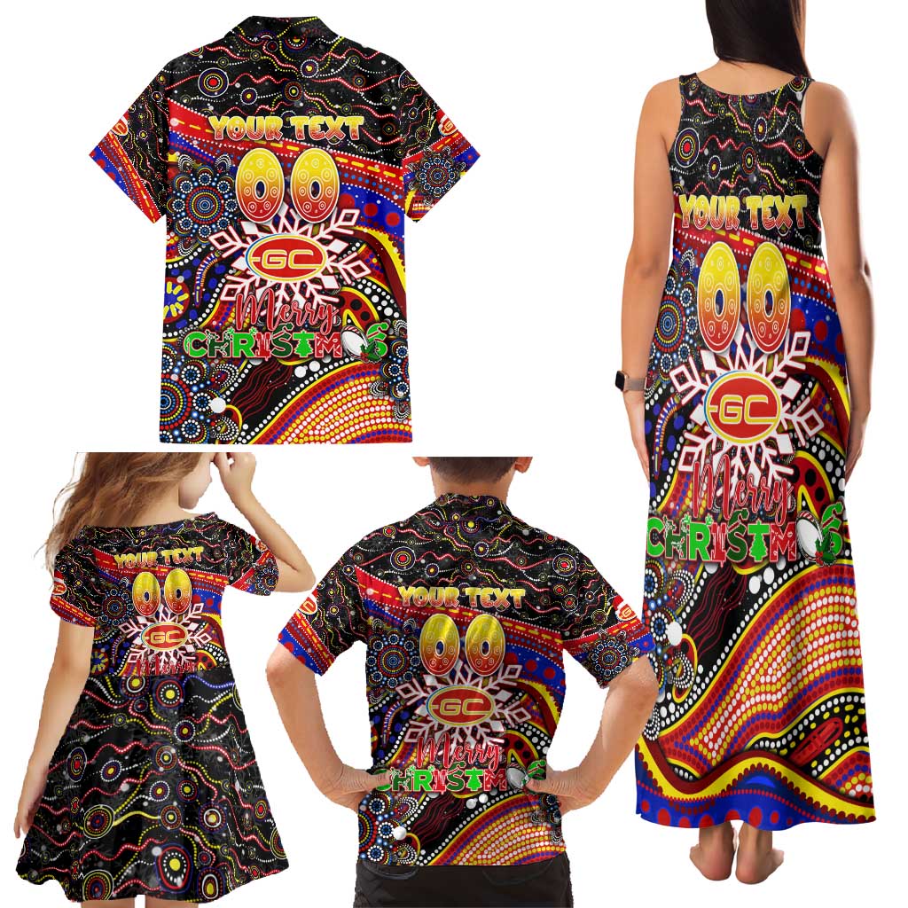 Merry Christmas AFL Gold Coast Suns Family Matching Tank Maxi Dress and Hawaiian Shirt Aboriginal Santa Football Mascot