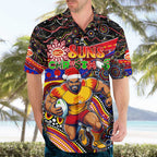 Merry Christmas AFL Gold Coast Suns Hawaiian Shirt Aboriginal Santa Football Mascot