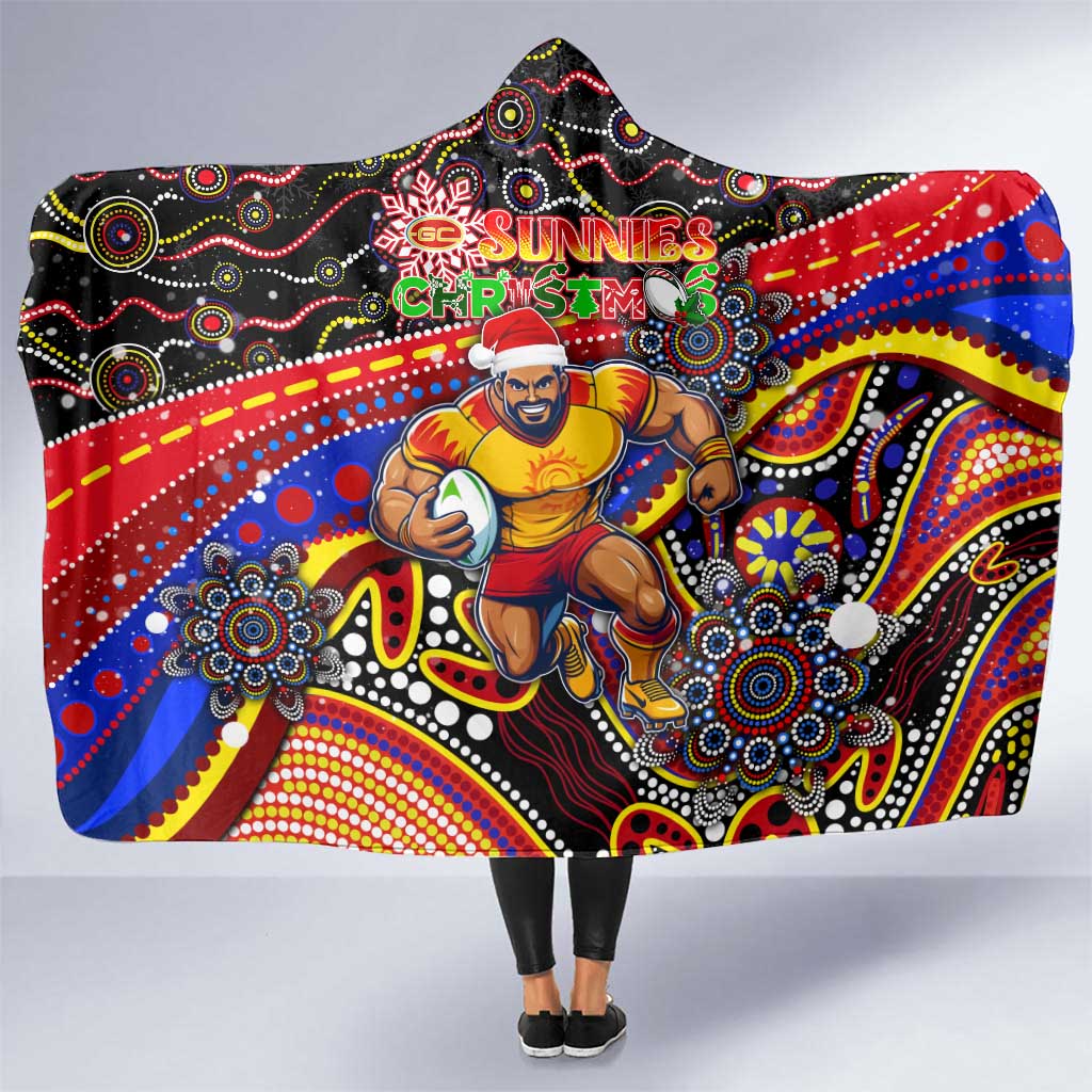 Merry Christmas AFL Gold Coast Suns Hooded Blanket Aboriginal Santa Football Mascot