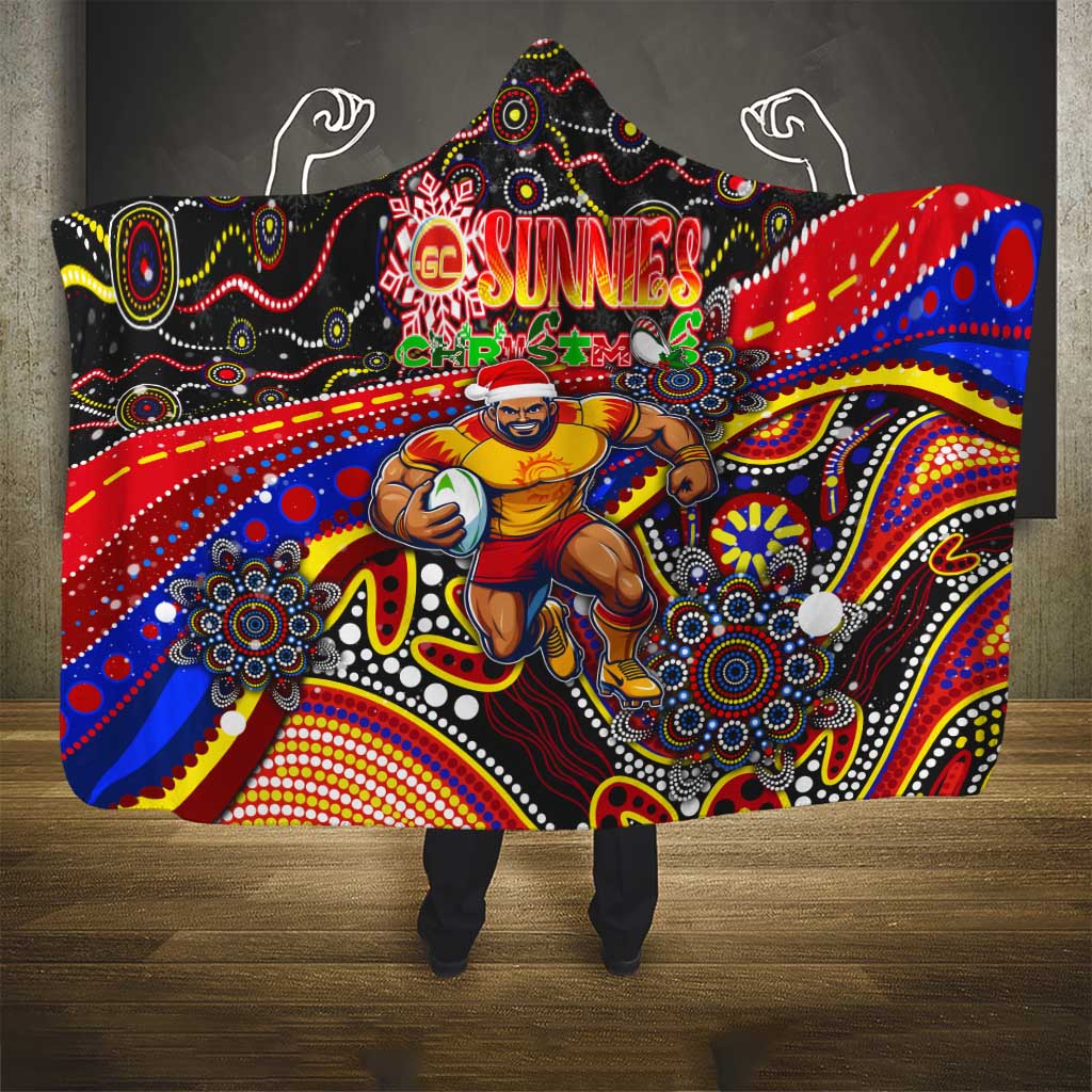 Merry Christmas AFL Gold Coast Suns Hooded Blanket Aboriginal Santa Football Mascot