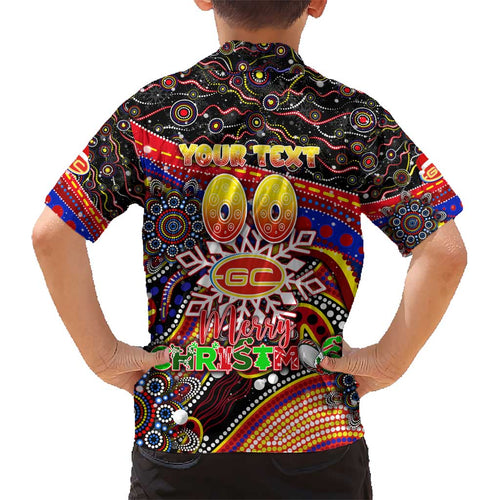 Merry Christmas AFL Gold Coast Suns Kid Hawaiian Shirt Aboriginal Santa Football Mascot