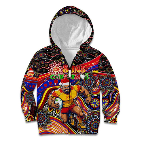 Merry Christmas AFL Gold Coast Suns Kid Hoodie Aboriginal Santa Football Mascot