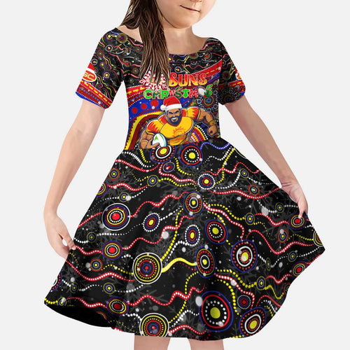 Merry Christmas AFL Gold Coast Suns Kid Short Sleeve Dress Aboriginal Santa Football Mascot