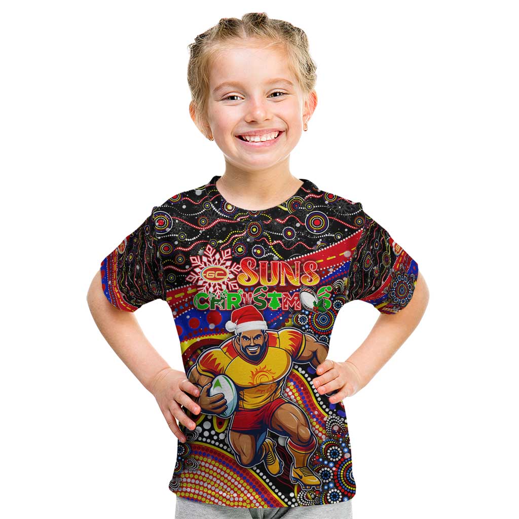 Merry Christmas AFL Gold Coast Suns Kid T Shirt Aboriginal Santa Football Mascot