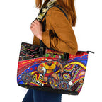 Merry Christmas AFL Gold Coast Suns Leather Tote Bag Aboriginal Santa Football Mascot