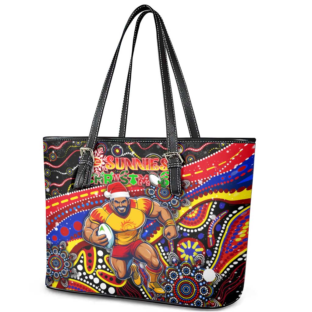 Merry Christmas AFL Gold Coast Suns Leather Tote Bag Aboriginal Santa Football Mascot