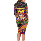 Merry Christmas AFL Gold Coast Suns Long Sleeve Bodycon Dress Aboriginal Santa Football Mascot