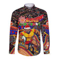Merry Christmas AFL Gold Coast Suns Long Sleeve Button Shirt Aboriginal Santa Football Mascot