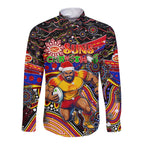 Merry Christmas AFL Gold Coast Suns Long Sleeve Button Shirt Aboriginal Santa Football Mascot