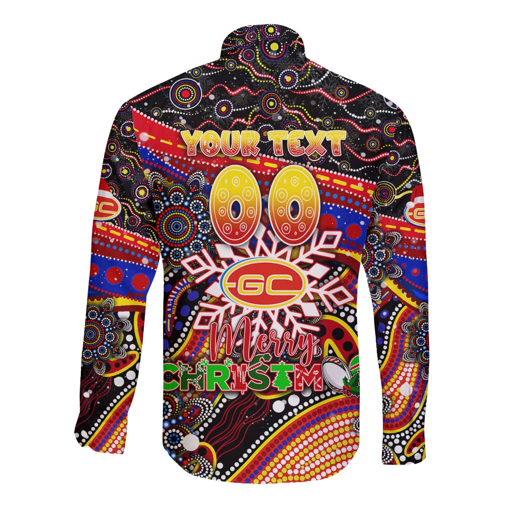 Merry Christmas AFL Gold Coast Suns Long Sleeve Button Shirt Aboriginal Santa Football Mascot